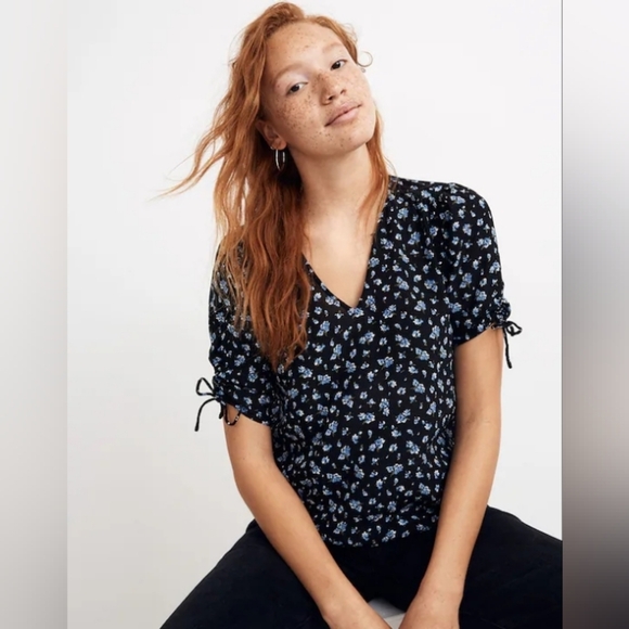 Madewell Silk Cinch-Sleeve Top in Baby's Breath Sz Xl - Picture 1 of 10